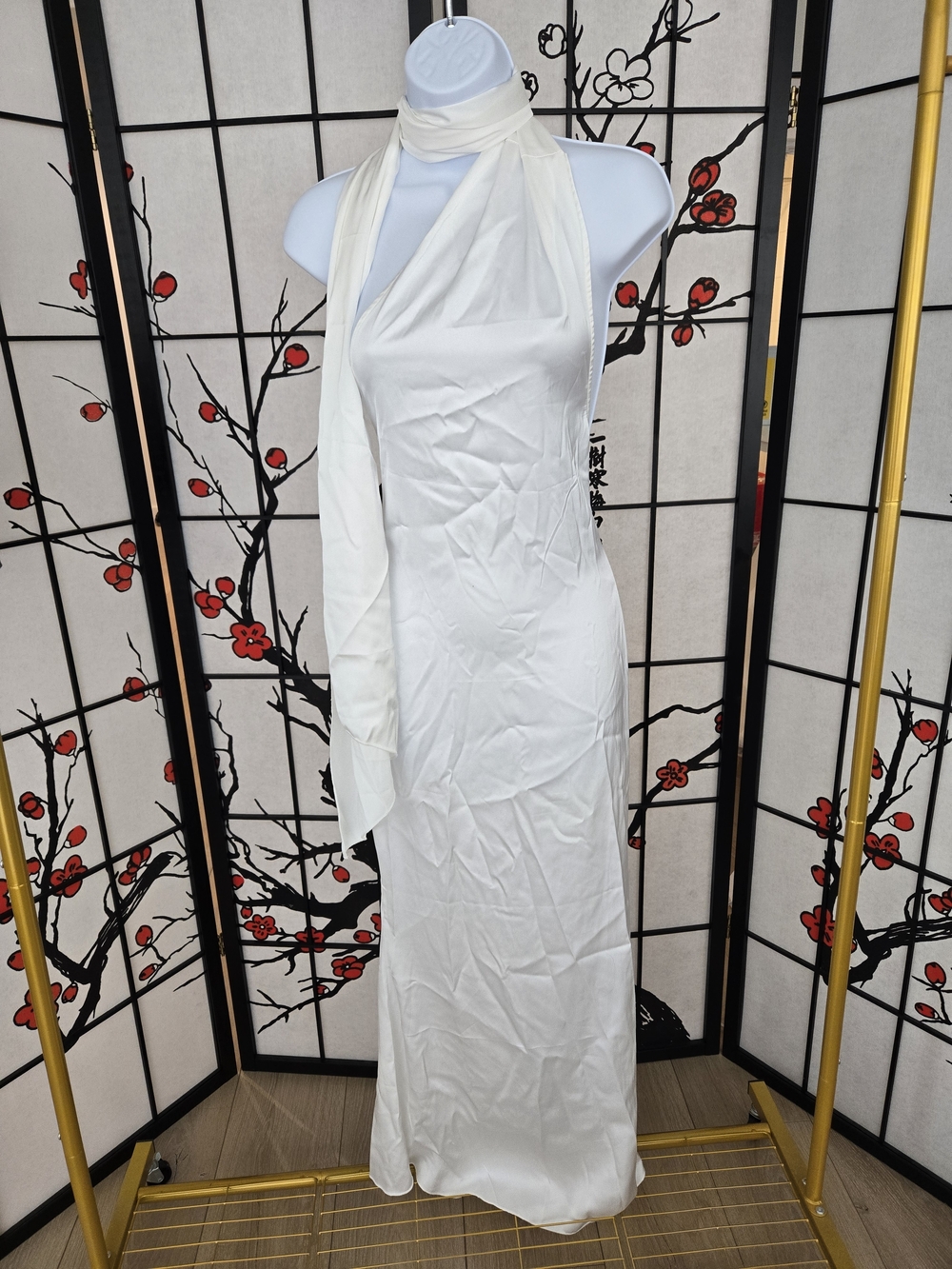 White Halter Maxi Dress with Scarf